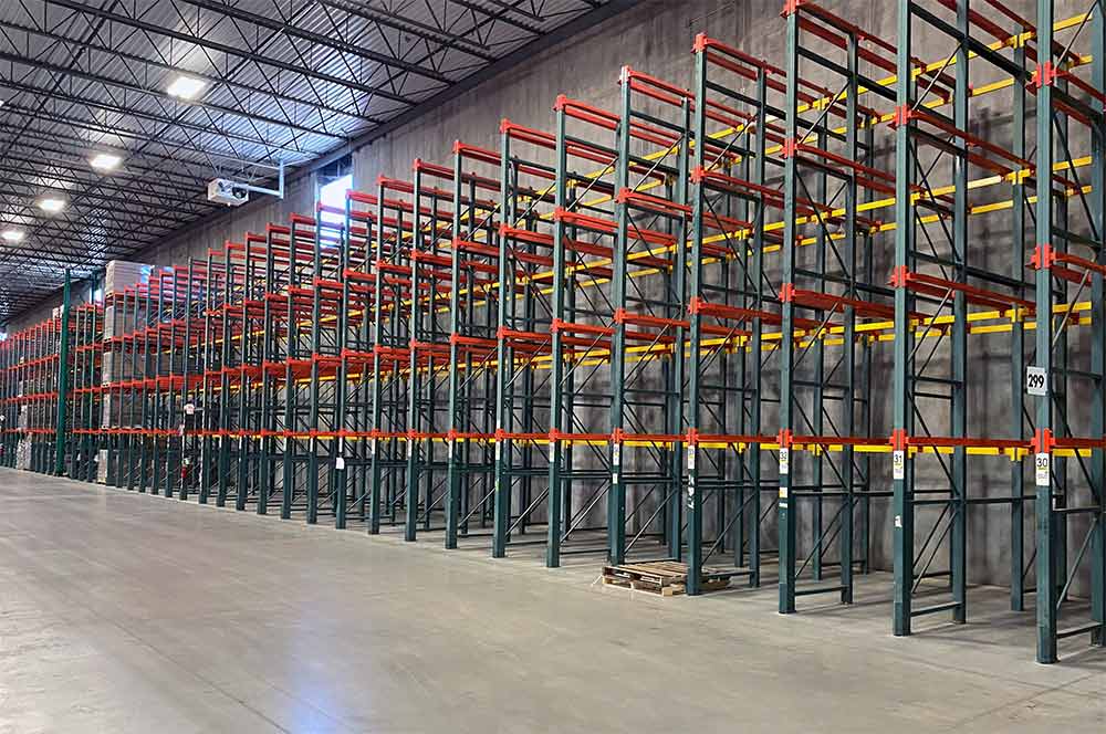 Used Steel King drive in pallet racking is 3 pallets deep